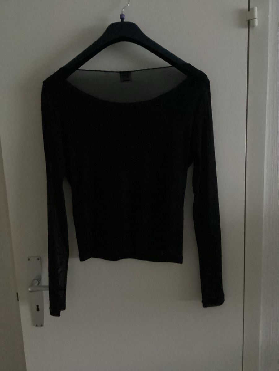 Top: Edles schwarzes transparentes Top mit Silberapplikationen – Nuovo (secondo la descrizione) da Lausanne venduto da Ulpet 1