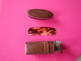 Kleiderbürste und Kamm Set Echt Celluloid mit Etui