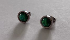 Green stud Earrings with lighter flecks