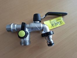 Doppel-Wasserhahn / Auslaufventil mit 2 Anschlüssen