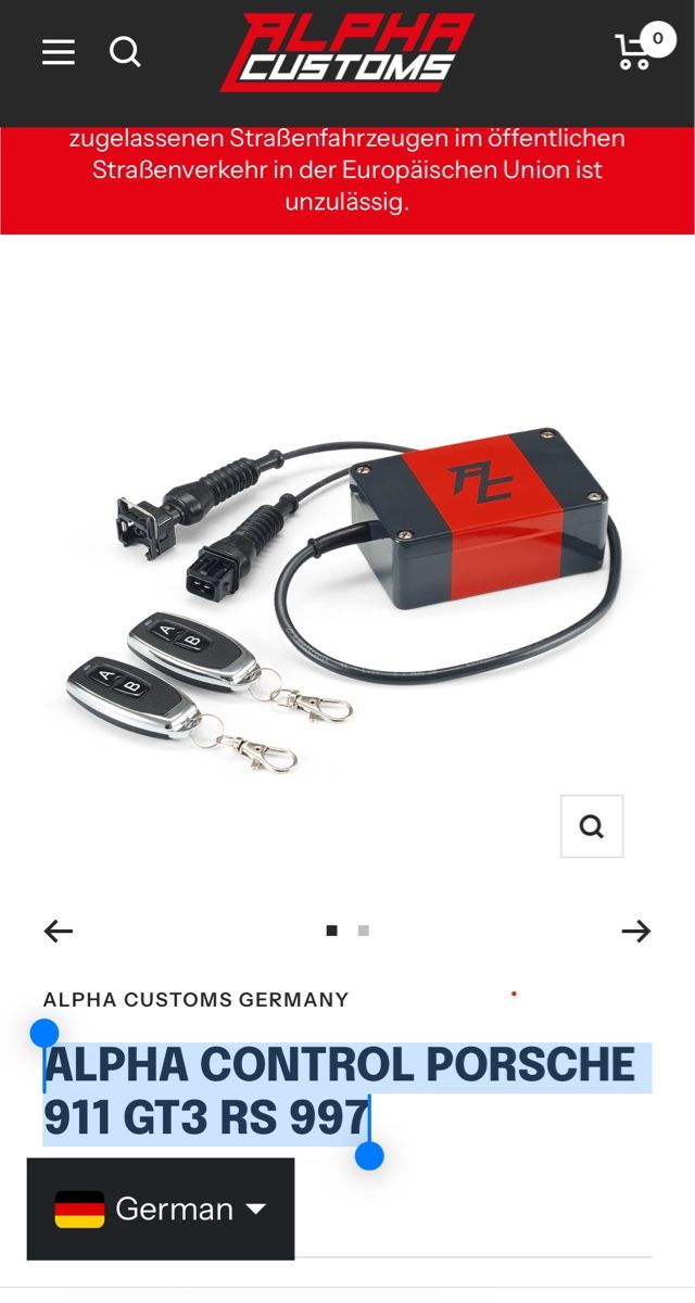Porsche Tutti pezzi di ricambio auto: ALPHA CONTROL PORSCHE 911 GT3 RS 997 – Usato da Walperswil venduto da 1pe_2rbz