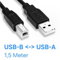 USB‑B <> USB-A / 1,5 Meter / USB 2.0 / mit Feritkern / USB B
