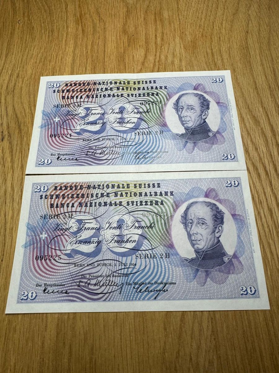 Banconote: 2 x 20 Franken 1954 – Usato da Minusio venduto da davdon