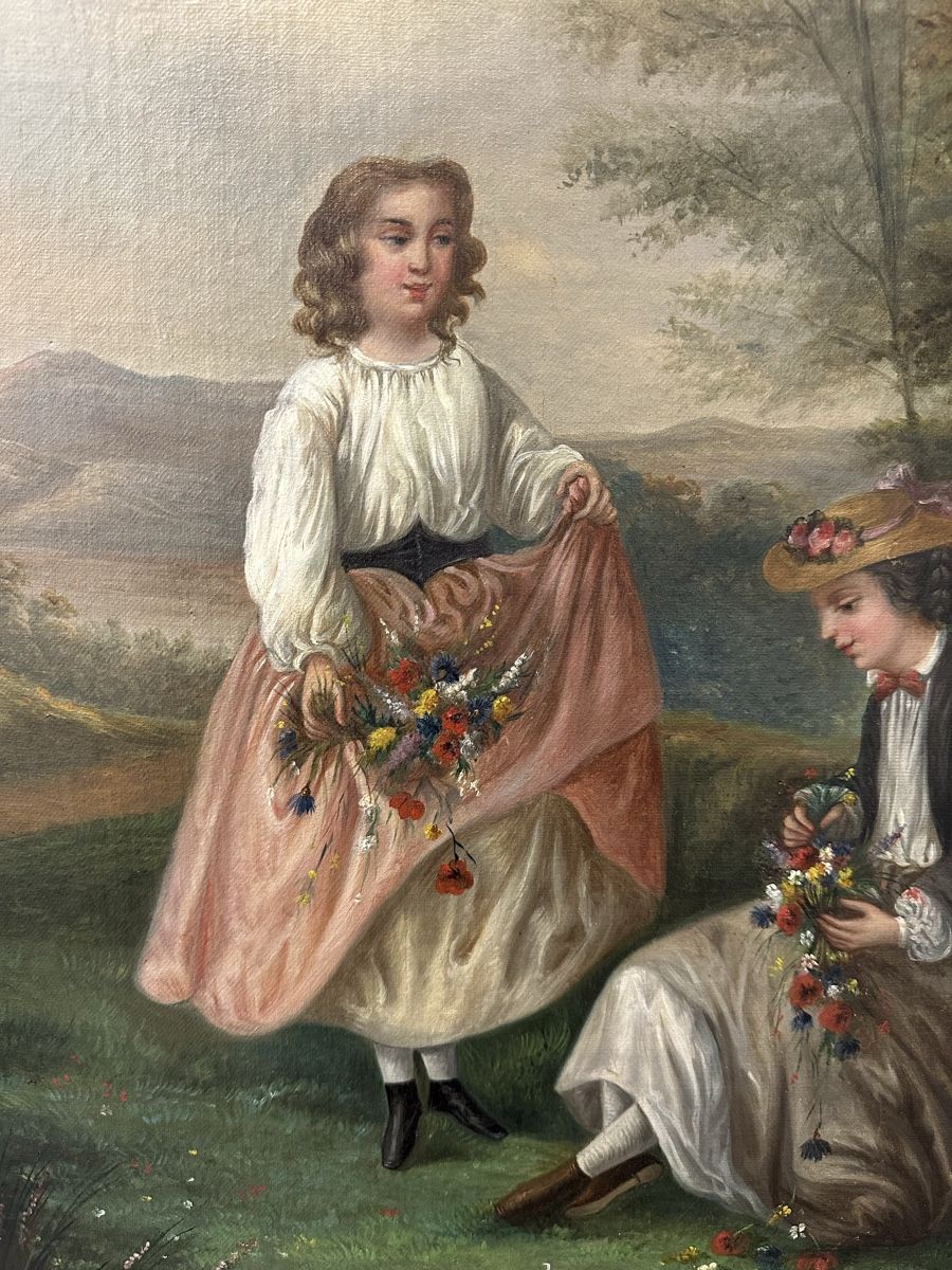 Dipinti: Antikes Gemälde Mädchen mit Blumen Natur 1862 – Usato da Ebikon venduto da Gaenggeliwaar 1
