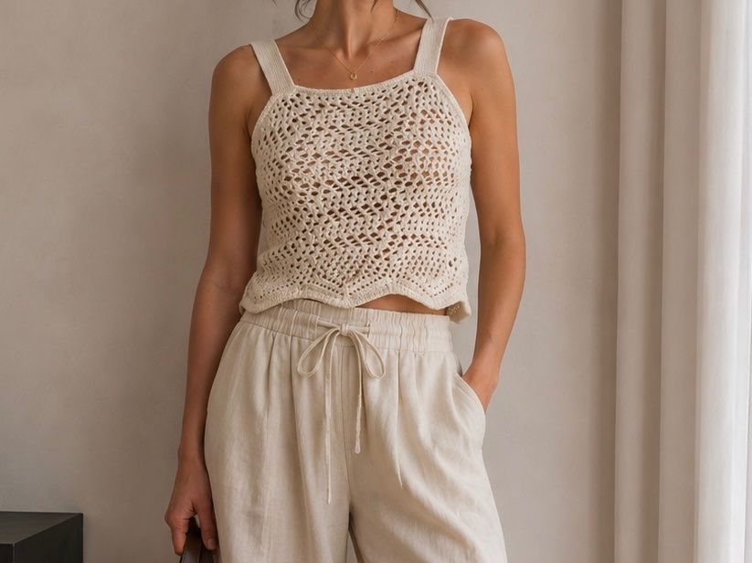 Pieces Top: Beige Crochet Summer Top – Nuovo e nell'imballaggio originale da Zürich venduto da di_archive