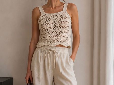 Beige Crochet Summer Top