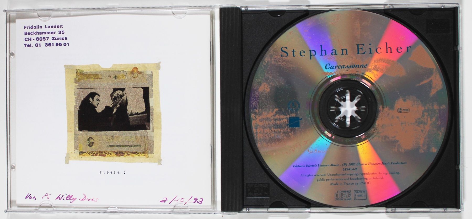 CD: CD - STEPHAN EICHER - CARCASSONNE 1. Auflage 1993 – Usato da Brüttisellen venduto da Collector-Corner 1