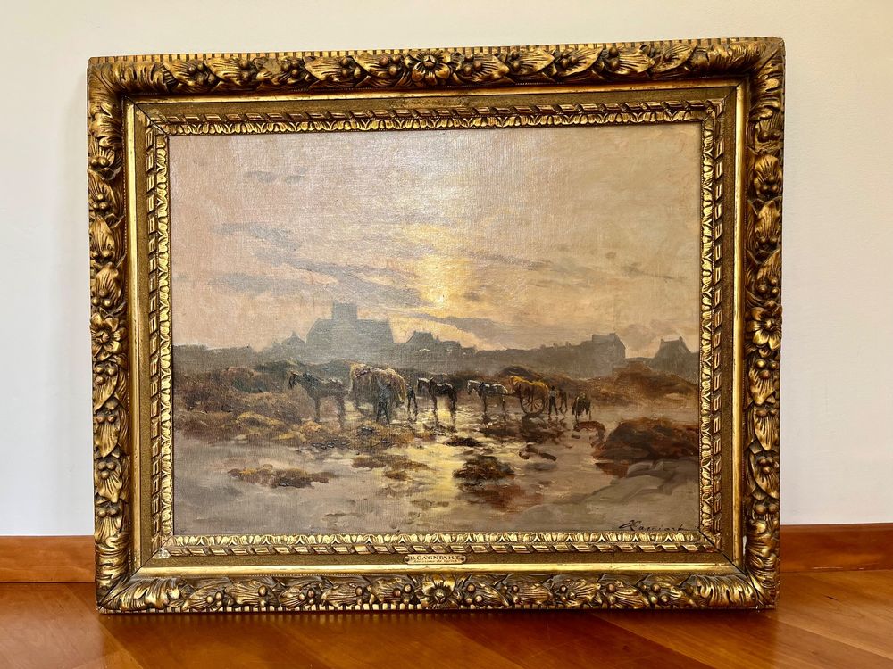 Woxfcart Blumen Wandbild - Abstrakte Weiße Blumen Auf Grau Mit Goldrahmen 30x30cm