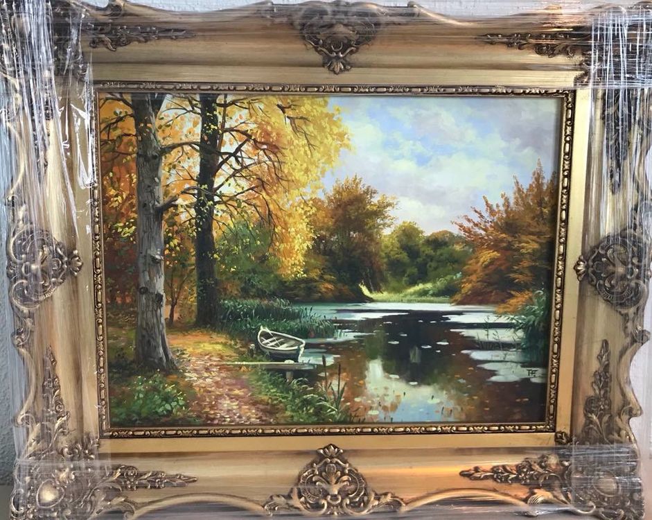Kizbok Wandbild Gerahmt – Vintage Herbstlandschaft Mit Wildblumen, 30,5x40,6cm, Goldener Rahmen