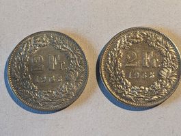 2 CHF Münzen 1963 und 1965 Silber