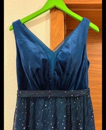 Robe de soirée longue velours bleu pailletée état neuf