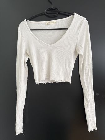Pull&Bear Crop Top Weiss, Langarm, Grösse S