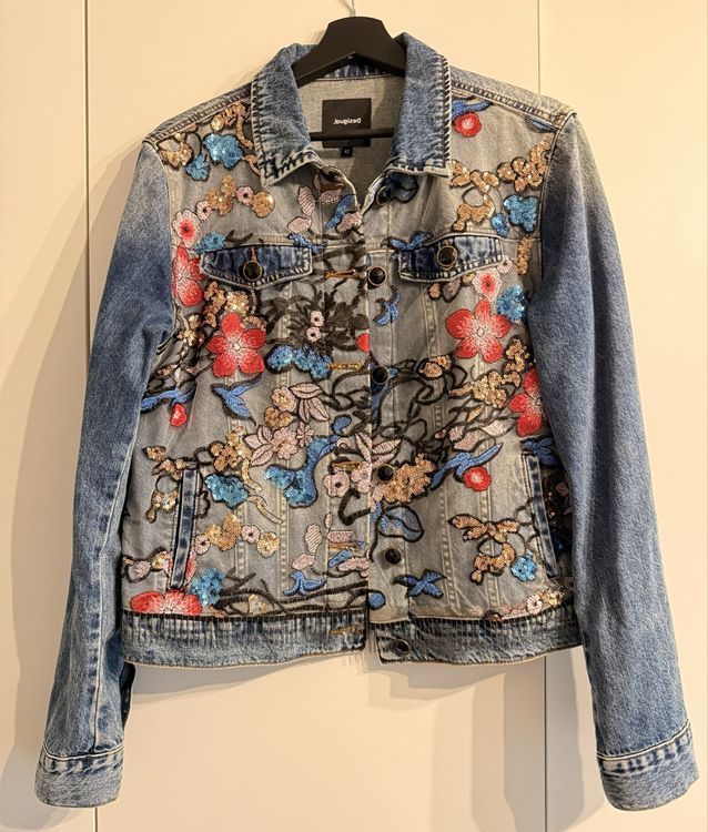 Bestickte jeansjacke blau für Damen I