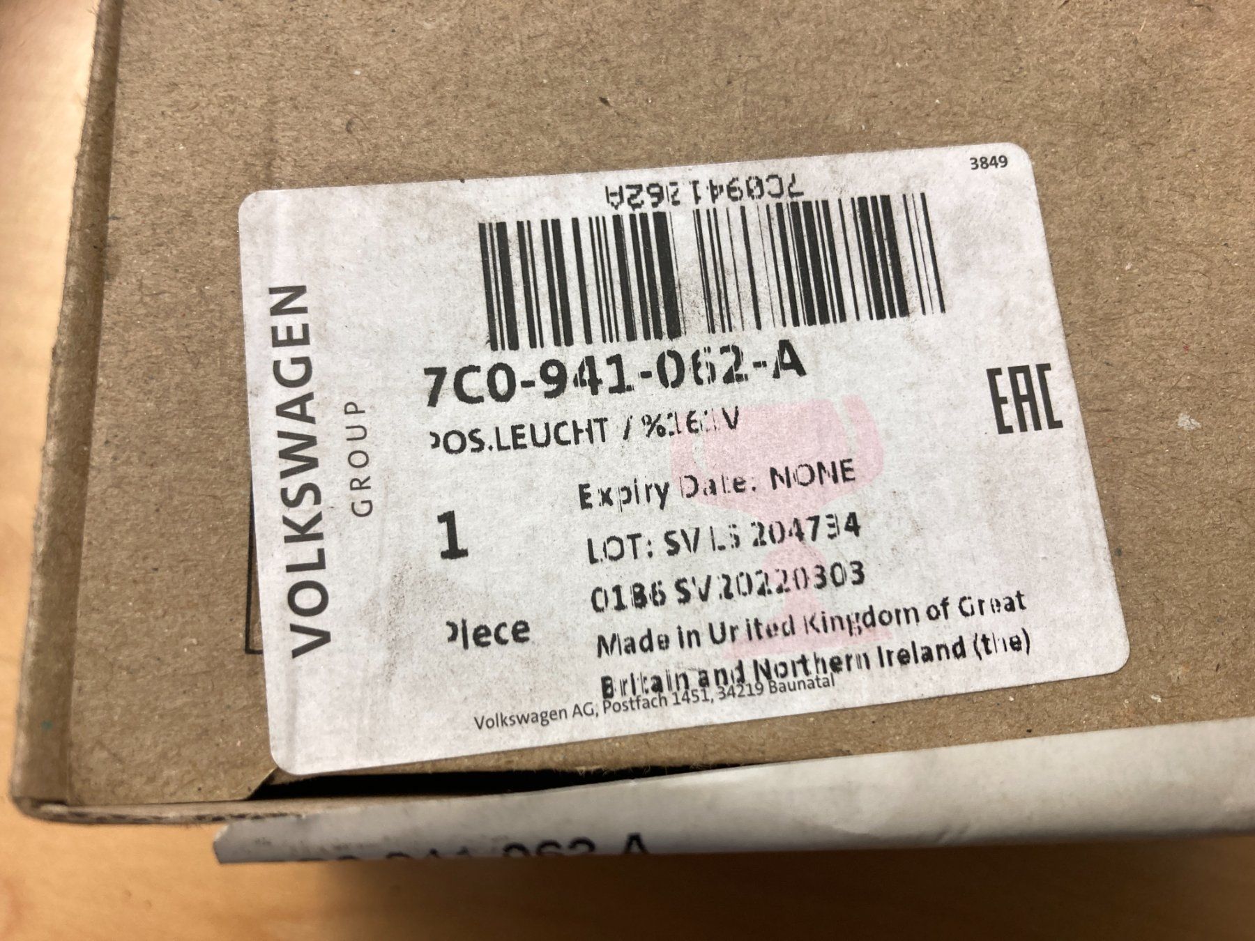 VW Tutti pezzi di ricambio auto: VW Crafter Positionsleuchte 7C0.941.062.A – Nuovo e nell'imballaggio originale da Cham venduto da WB2223 4