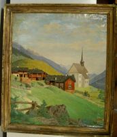 E. F. Graf Dorf mit Kirche Oel auf Leinwand