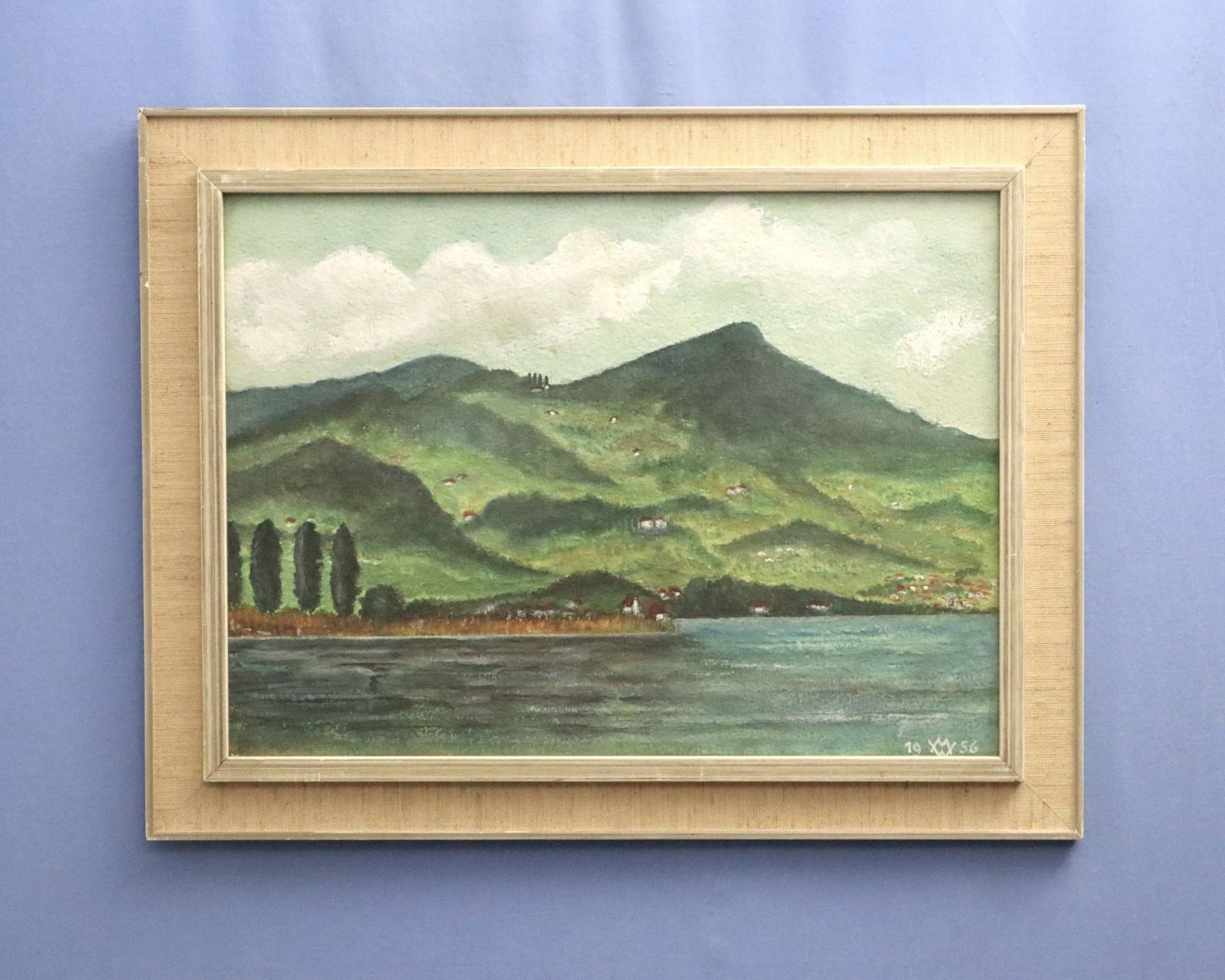 Dipinti: Monogramm MW, Mischtechnik, See-und Gebirgslandschaft 1956 – Usato da Zug venduto da Kunst-Fundgrube 6
