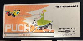 SELTENE PUCH-FAHRRÄDER WERBUNG, Frau mit Sommervogel, 1928