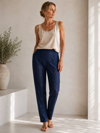 Pantalon toutes saisons en dentelle marin, jamais porté, T/M
