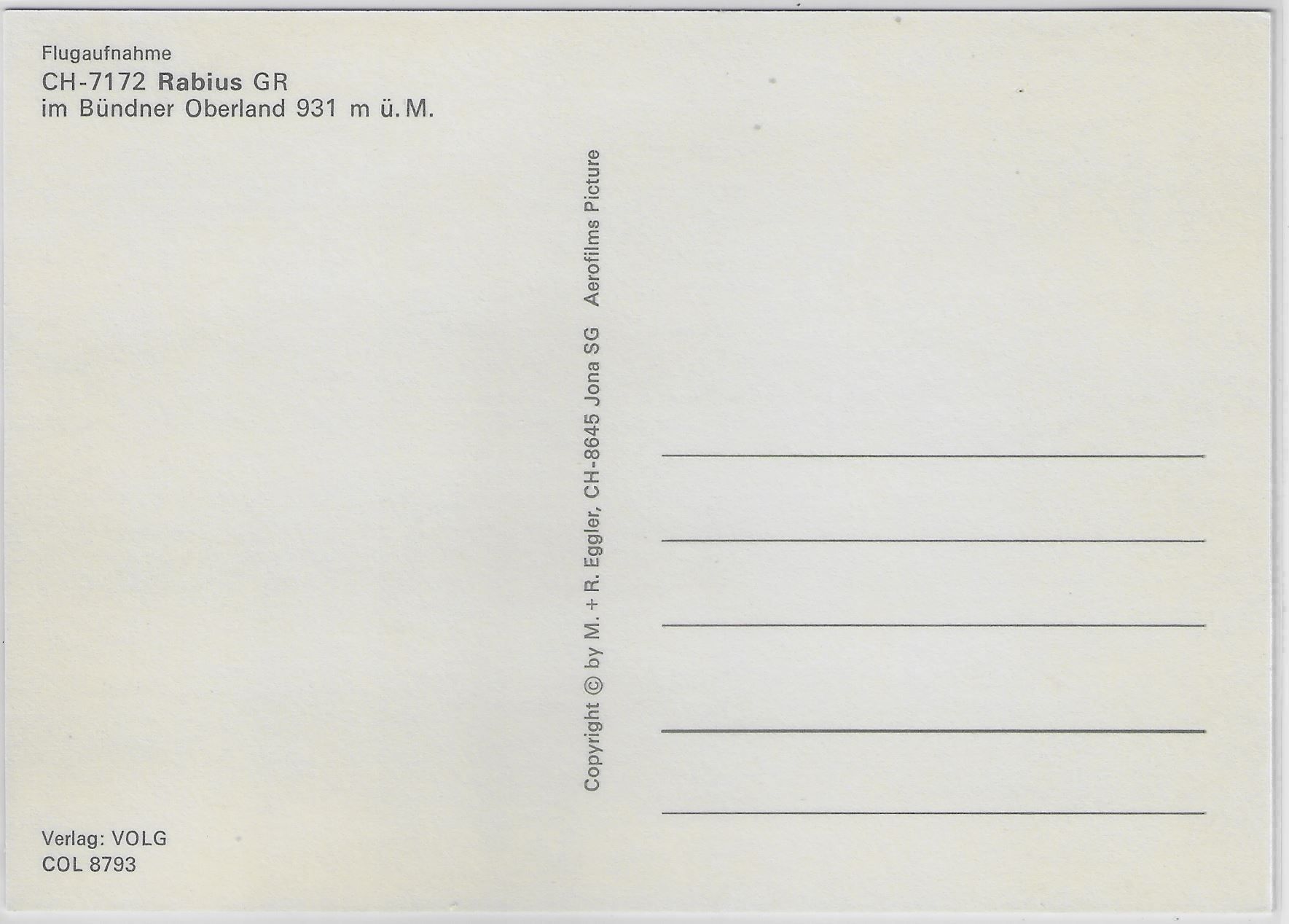 Cartoline postali: Flugaufnahme Rabius GR - Volg – Antico da Ettingen venduto da Kartenplanet 1