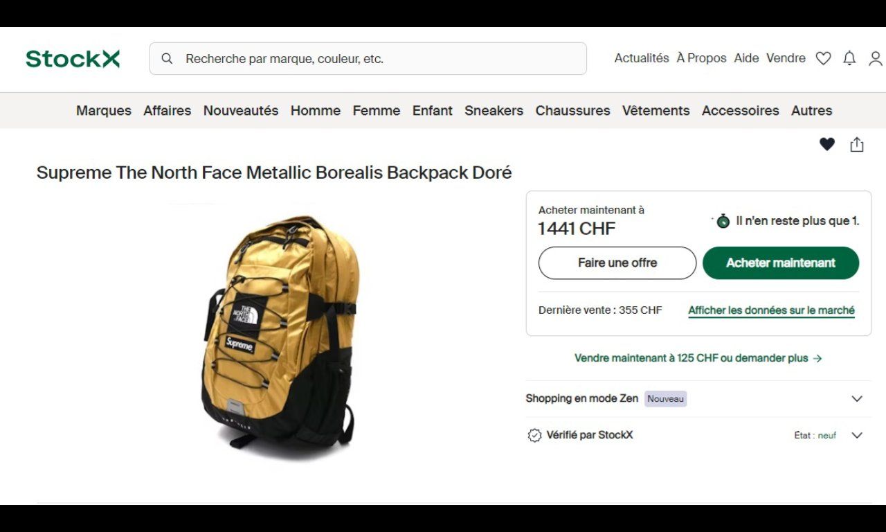 Supreme Zaini: Supreme x The North Face Metallic GOLD Borealis Backpack – Nuovo e nell'imballaggio originale da Neuchâtel venduto da bor_esse 3