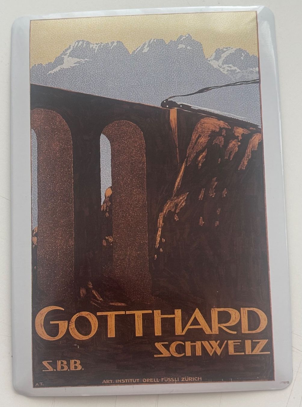 Cartoline postali: Carte postal métallique - Gotthard-Bahn SBB – Usato da Neuchâtel venduto da gefdeneuch