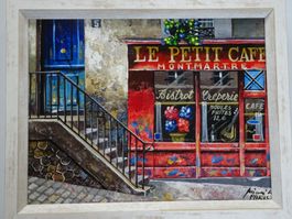 Ölbild Giovanni Lanna 1952 Cafe Montmartre Paris Gemälde