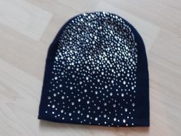 Mütze dunkelblau mit Glitzersteinchen