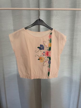 Vintage 70er Boho Bluse boxy Folk Top bestickt Blumen