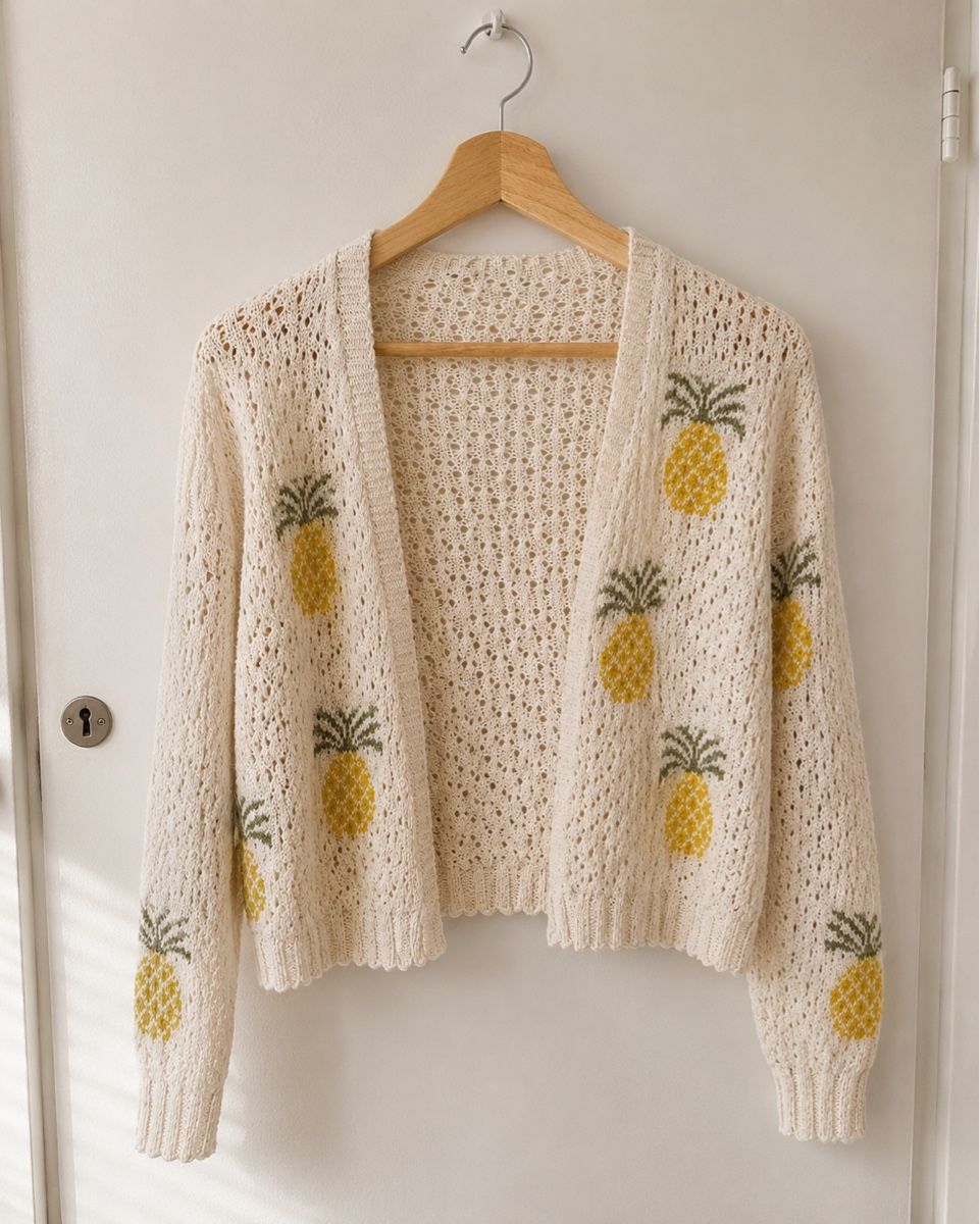 Pullover & Sweatshirts: Cardigan cream pineapple pattern knitted size XS/S – Neu (gemäss Beschreibung) aus Zürich von ei_8006