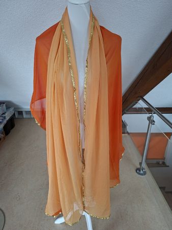 Leichter Sommer Schal in Orange Verlauf mit Goldrand