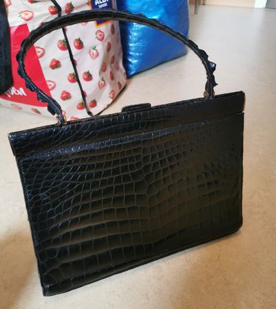 Elegante vintage Krokoleder Handtasche Schwarz