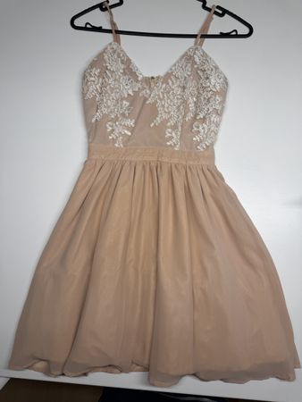 Cocktail Dress Beige Sleeveless Floral Lace Details