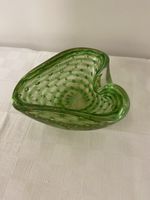 Murano Glas Herz Schale Grün/Gold, Vintage, Italienisch 49