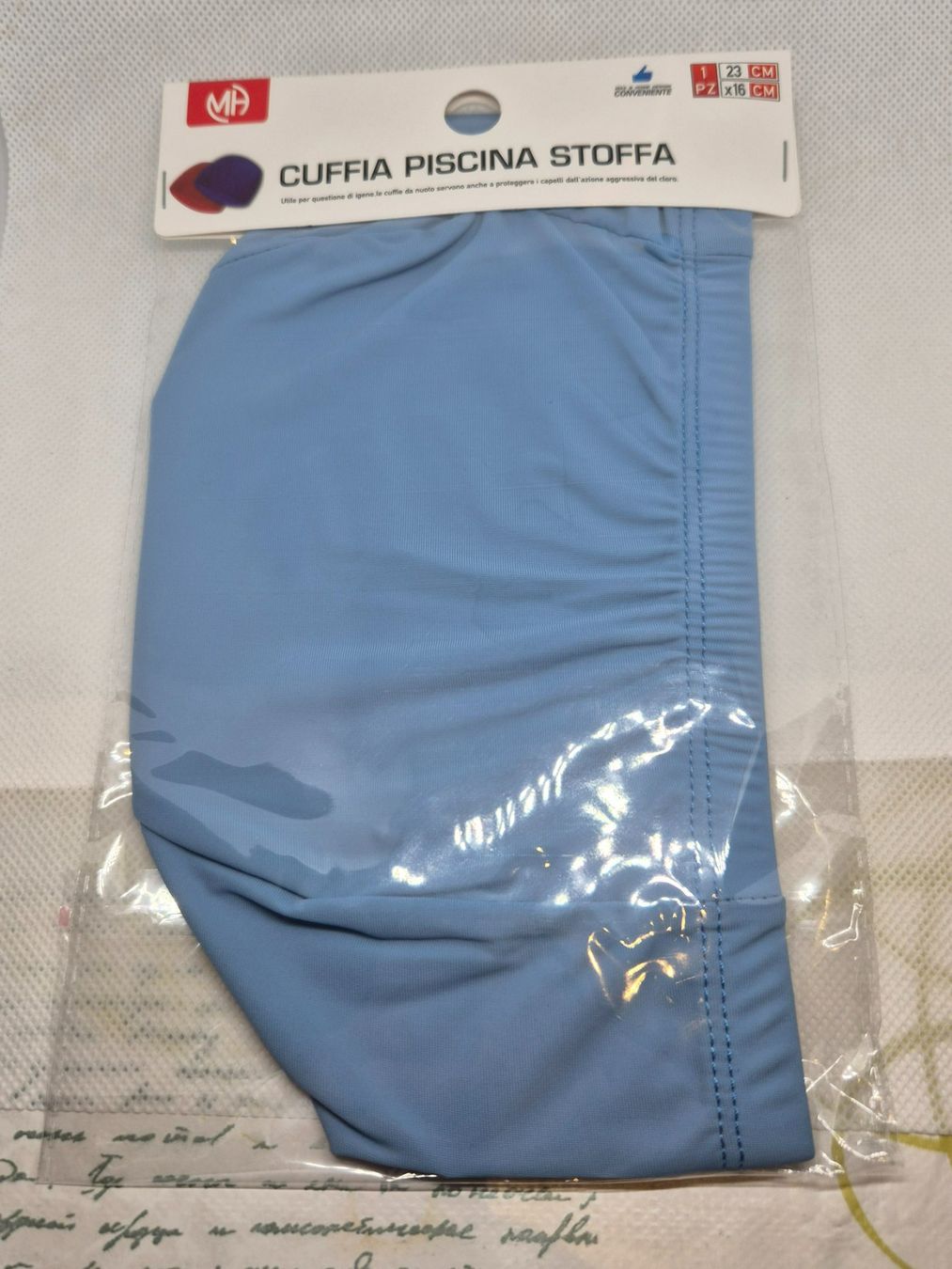 Hüte, Mützen & Caps: Neue hellblaue Badekappe aus MA-Stoff, Einheitsgröße – Neu und originalverpackt aus Losone von bal_gfp6 1