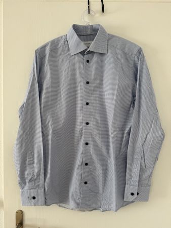 Eton Hemd blau gemustert Slim Fit Grösse 15 1/2 fit M Poplin