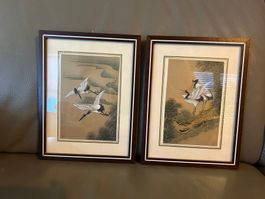 2 quadri in stile asiatico con gru
