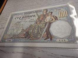 100 Dinara Jugoslawien 15. Juni 1934 guter Zustand