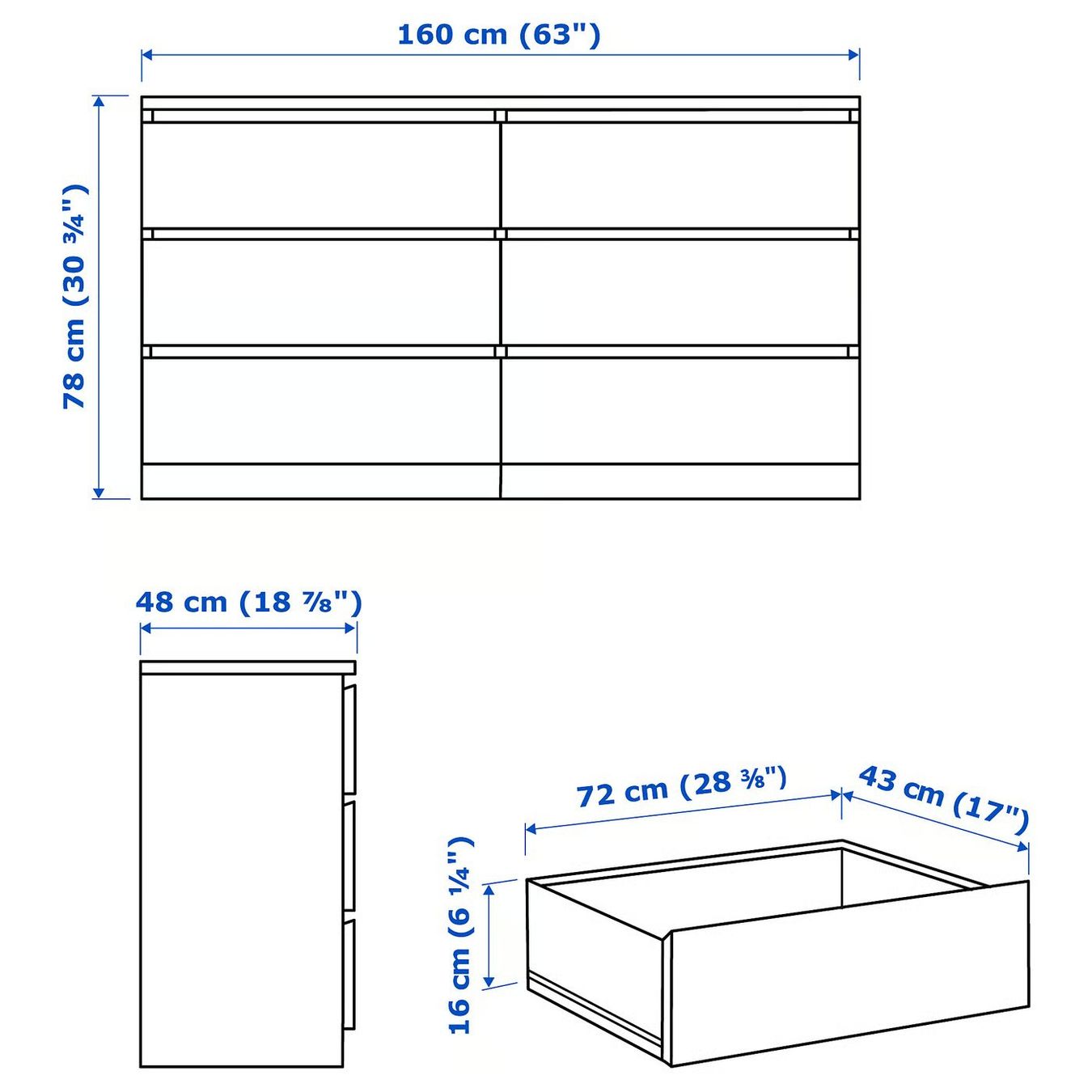 Ikea Cassettiere: MALM Kommode mit 6 Schubladen, weiß, 154x50 cm – Usato da Luzern venduto da igo_ldf2 4
