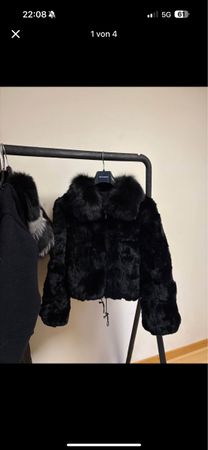 Kurzmantel Schwarz Pelz Fuchs Grösse M 