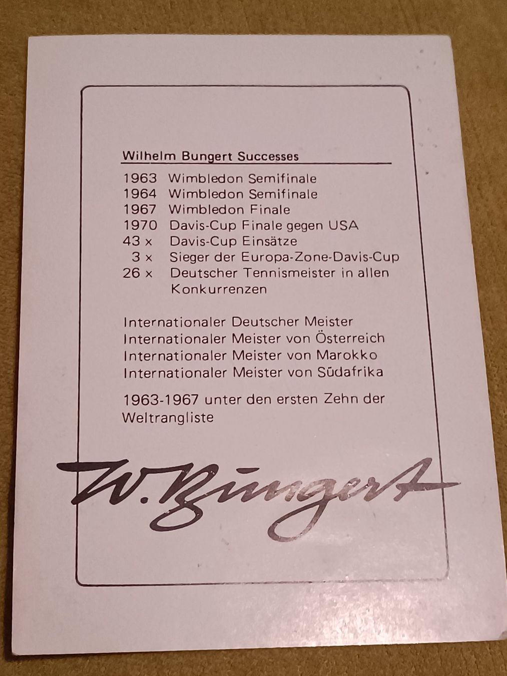 Autogramme: Wilhelm Bungert - handsigniert – Gebraucht aus Menziken von Autogramme 1