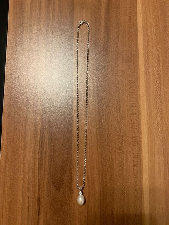 Collier En Argent Massif Avec Perle Et Strass - Magnifique Vintage - Très Bon état - Occasion