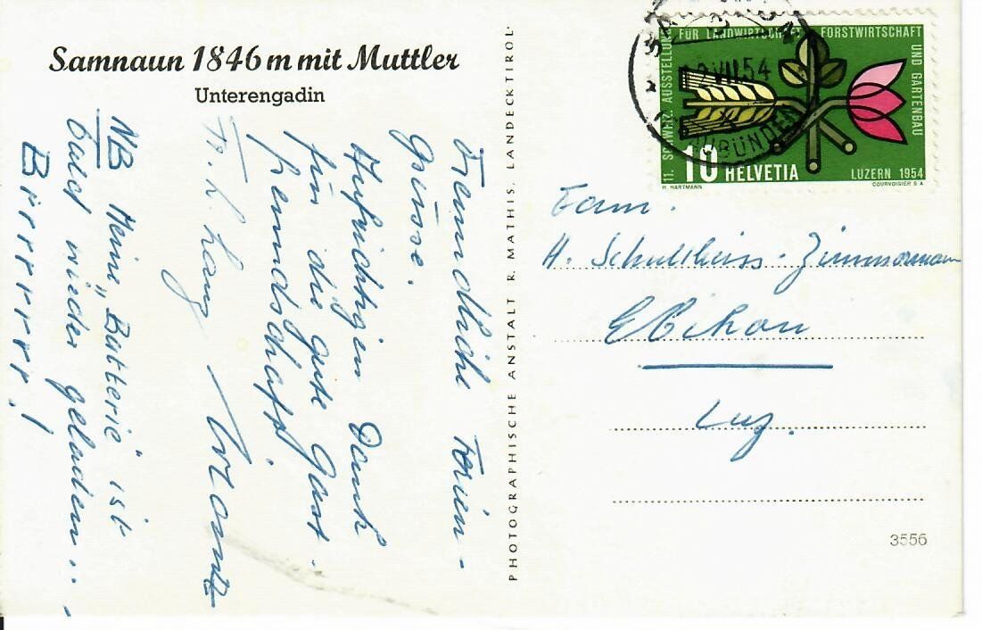 Cartoline postali: Samnaun  1954 – Usato da Hochdorf venduto da Ziegel-16 1