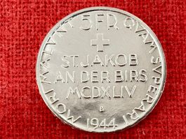 5 Franken Gedenkmünze 1944 St.Jakob an der Birs Silber TOP
