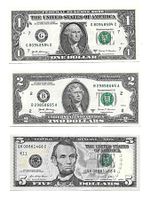 Neue 1, 2 und 5 Dollar Noten USA