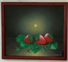 Erdbeeren Ölgemälde Hinterglas, „Les Fraises"sig. Krestev