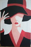 Acrylbilder Frauenkopf mit Hut schwarz/weiss/rot/grün
