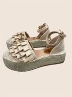 Sommerschuh Espadrilles Gr. 38 Beige mit Rüschen Neu!