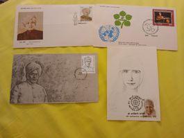 Lot de 4 enveloppes premier jour Inde, bon état