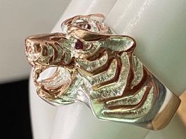 Silber Ring Tiger mit Rhodolith im Art-déco Stil