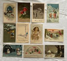 11 antike Weihnachtskarten, Grusskarten, um 1900